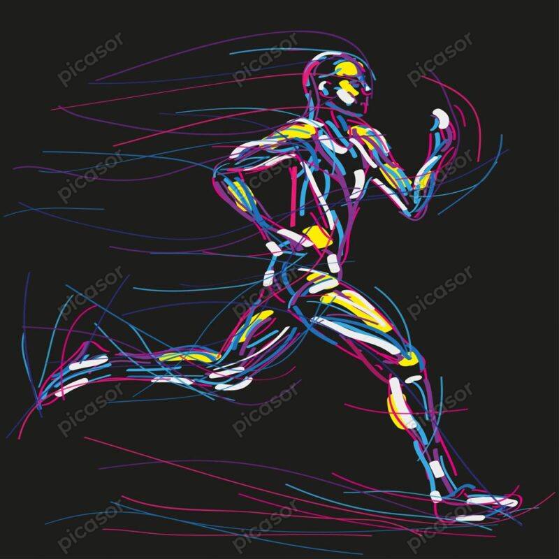 وکتور خطی دونده مرد وکتور مرد دونده با خطوط رنگی