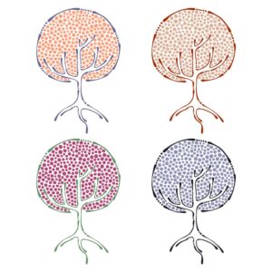 وکتور درخت نقاشی با نقطه در 4 ترکیب رنگی