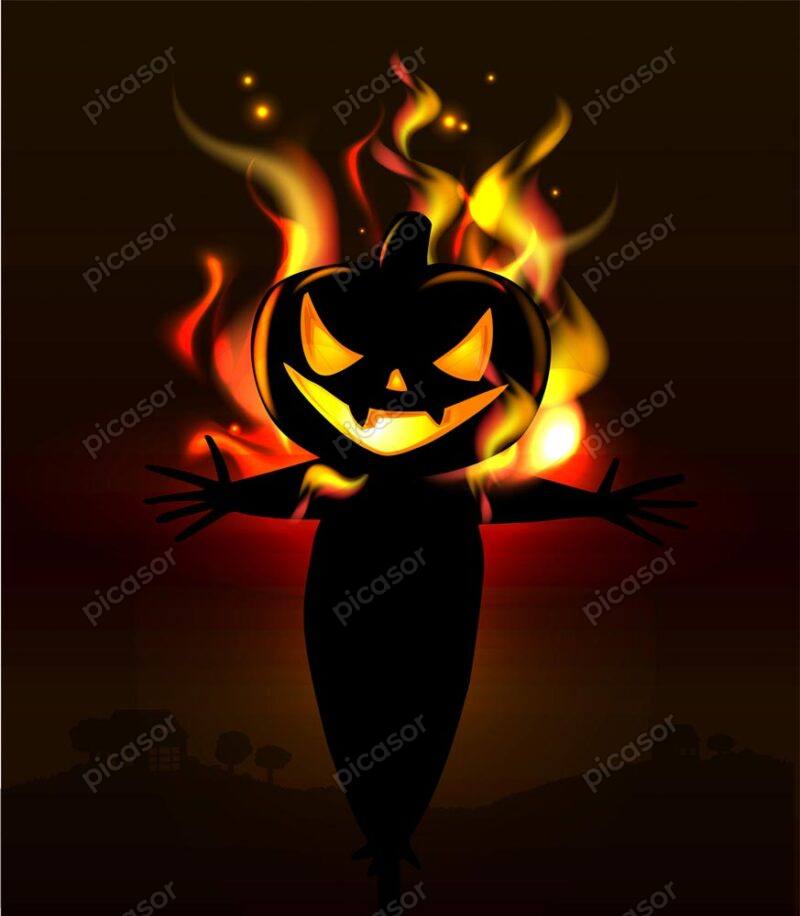وکتور مترسک ترسناک در آتش هالووین