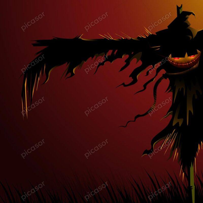 وکتور مترسک ترسناک هالووین با کدو تنبل - وکتور پس زمینه ترسناک از مترسک