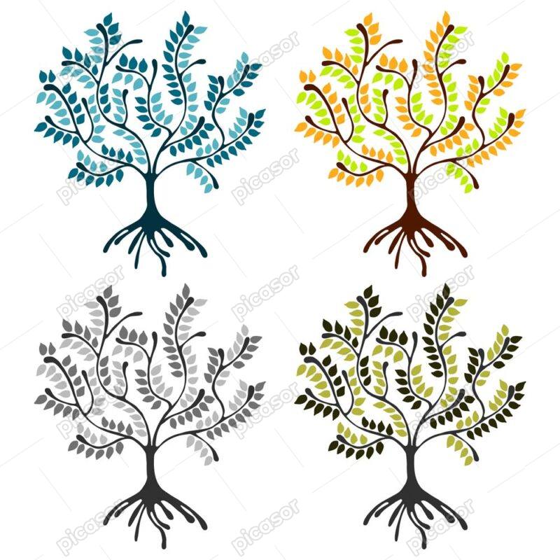وکتور درخت با برگ انتزاعی در 4 ترکیب رنگی
