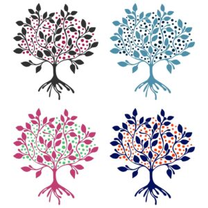 وکتور نقاشی درخت با برگ و نقطه در 4 ترکیب رنگی