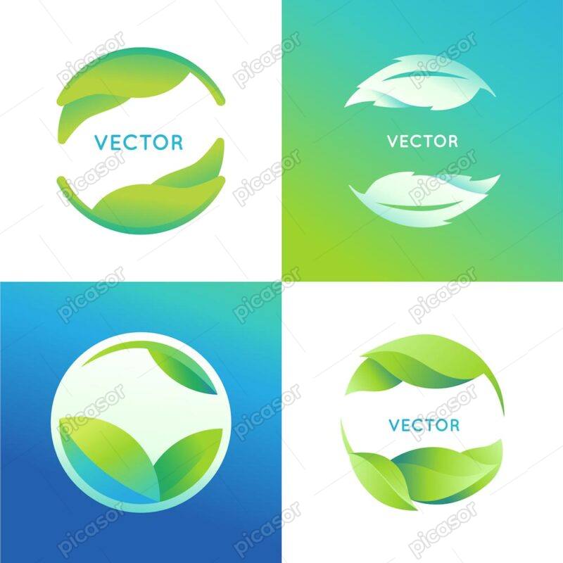 4 وکتور لوگو برگ سبز مدور - وکتور لوگو دایره ای از برگ