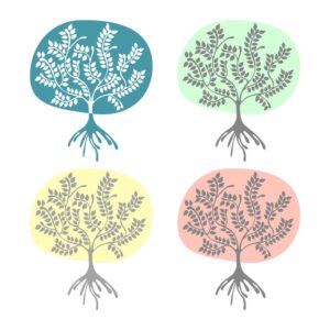 وکتور درخت با برگ انتزاعی در 4 ترکیب رنگی