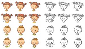 26 وکتور آواتار کودک در حالتهای مختلف - وکتور پسر بچه و دختر بچه با احساسات مختلف در 2 ترکیب طراحی