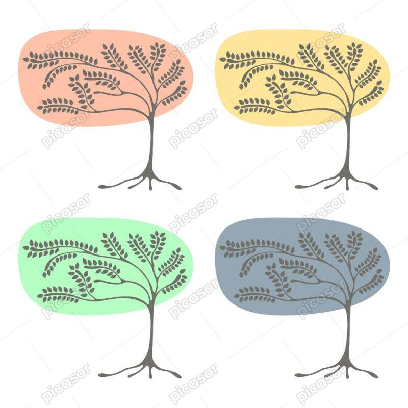وکتور درخت نقاشی شده در 4 ترکیب رنگی