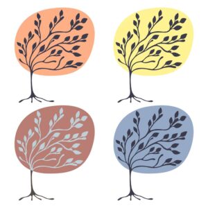 وکتور درخت با برگ نقاشی شده انتزاعی در 4 ترکیب رنگی