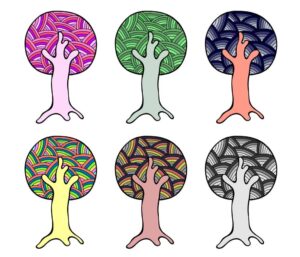 وکتور درخت نقاشی هندسی در 6 ترکیب رنگی