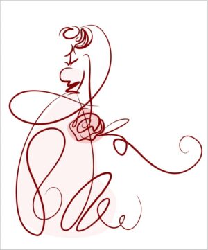 وکتور خطی عروس جوان با دسته گل - وکتور زن جوان خطی
