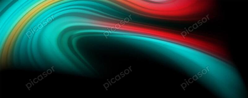 وکتور پس زمینه نورهای رنگی روشن - پس زمینه آبستره تم تکنولوژی با موج نورهای رنگی سبز و قرمز