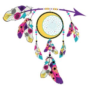 وکتور کابوس‌گیر سرخپوستی با پرهای رنگی و تیر کمان زینتی - وکتور نمادهای سرخپوستان