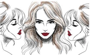 3 وکتور نقاشی صورت زن جوان با رژ قرمز - وکتور نقاشی پرتره زن جوان