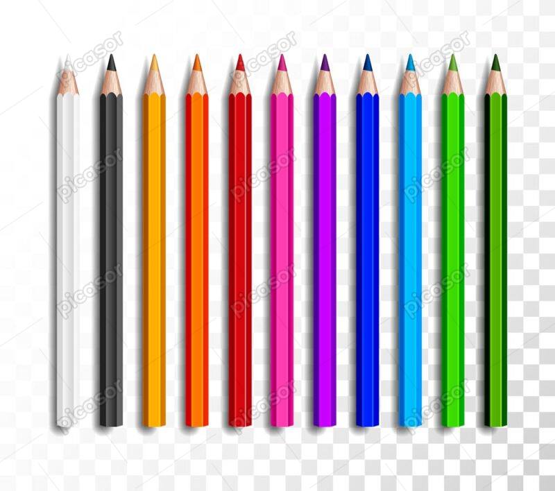 11 وکتور مداد رنگی کیفیت واقعی - وکتور لوازم التحریر
