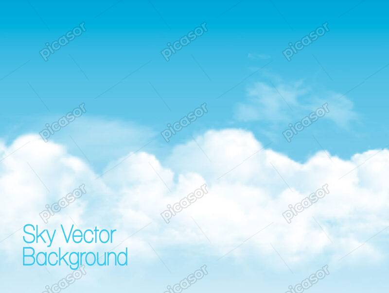 وکتور پس زمینه آسمان و ابرهای سفید - وکتور آسمان آبی با ابرهای سفید