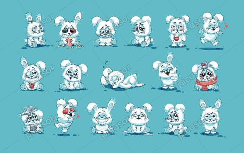 17 وکتور شخصیت کارتونی خرگوش سفید ایموجی خرگوش سفید
