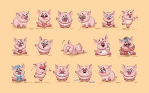 17 وکتور شخصیت کارتونی خوک ایموجی خوک