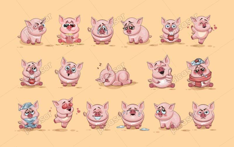 17 وکتور شخصیت کارتونی خوک ایموجی خوک