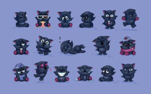17 وکتور شخصیت کارتونی گربه سیاه ایموجی گربه سیاه