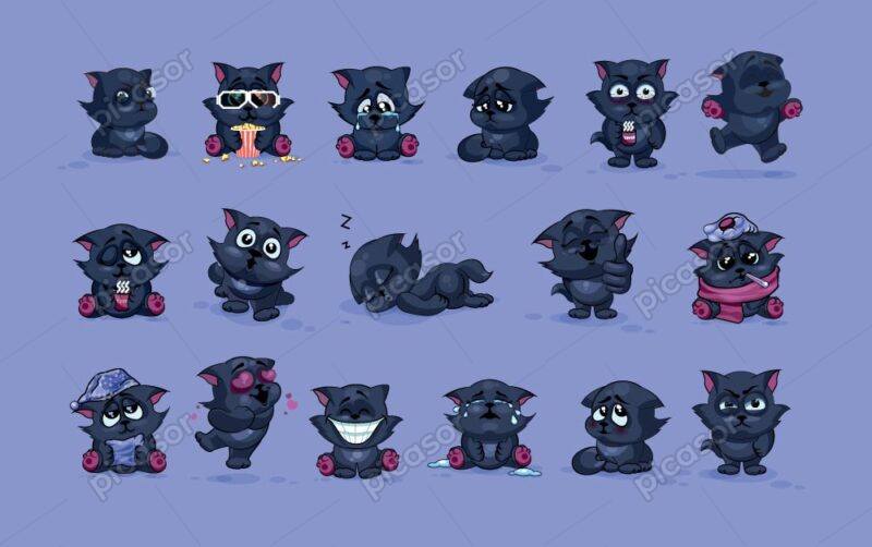 17 وکتور شخصیت کارتونی گربه سیاه ایموجی گربه سیاه