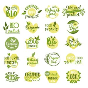 25 لیبل محصولات کشاورزی ارگانیک - وکتور لیبل ارگانیک با برگهای سبز