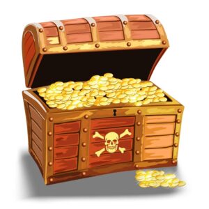 وکتور صندوقچه گنج دزدان دریایی و سکه های طلا