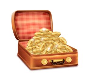 وکتور چمدان سکه های طلا