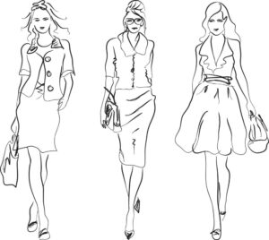 3 وکتور نقاشی خطی زنان فشن مدل با استایل لباس اداری