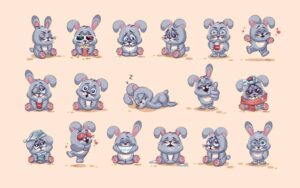 17 وکتور شخصیت کارتونی خرگوش ایموجی خرگوش