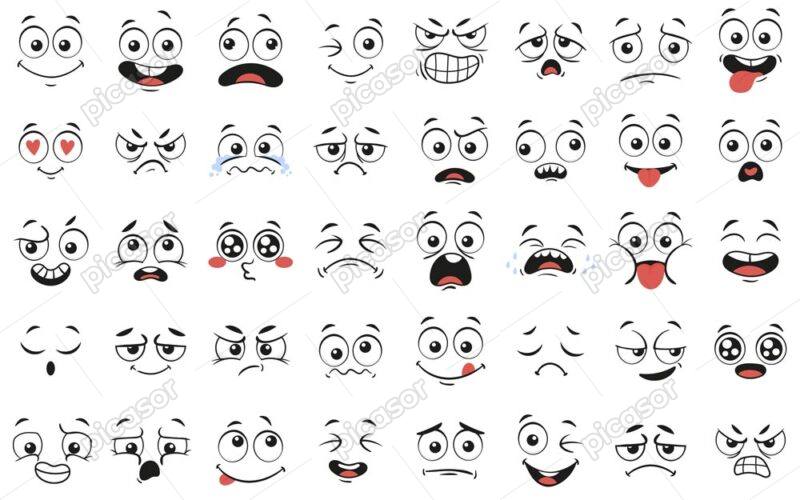 40 وکتور ایموجی صورت با احساسات مختلف