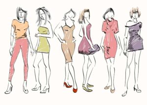 6 وکتور نقاشی دخترهای مدل فشن و مانکن لباس طرح اسکچ
