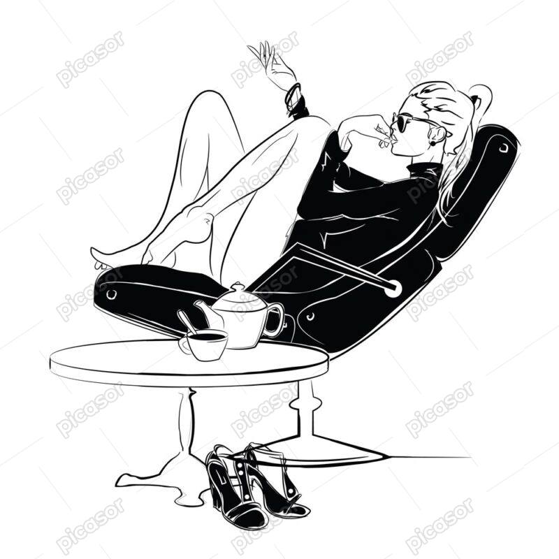 وکتور زن جوان فشن روی صندلی چرمی