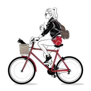 وکتور زن جوان فشن در حال دوچرخه سواری