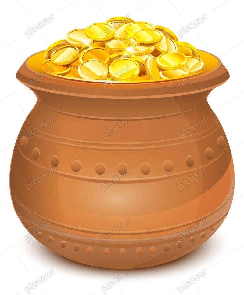 وکتور خمره گنج و کوزه با سکه های طلا