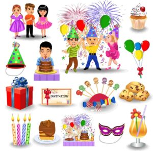 15 وکتور جشن تولد بچه ها - وکتور هدیه تولد فشفشه کیک تولد و بادکنک