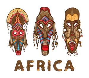 3 وکتور ماسک چوبی نماد قبایل آفریقا - وکتور مجسمه چوبی آفریقایی سمبل و فرهنگ آفریقا