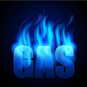 وکتور کلمه GAS با شعله های آبی سوختن گاز