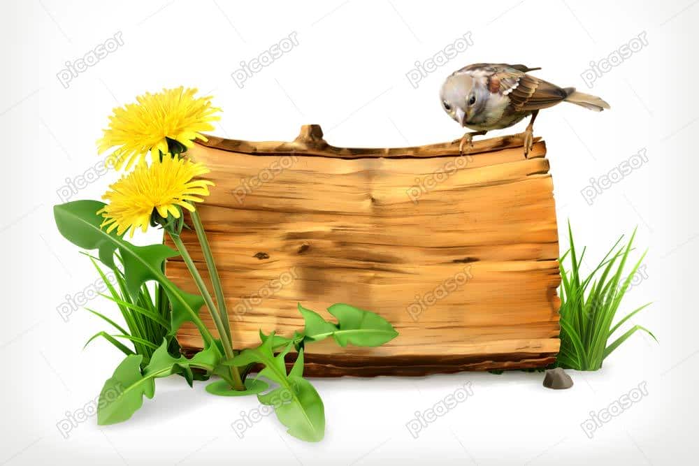 وکتور گنجشک روی تخته چوب وکتور گنجشک روی تخته چوب