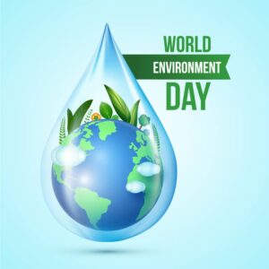وکتور کره زمین داخل قطره آب با برگهای سبز - وکتور روز جهانی محیط زیست