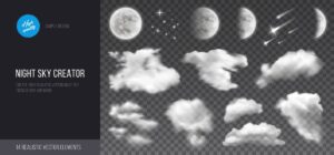 14 وکتور ابر و ستاره و ماه آسمان شب طراحی واقعی