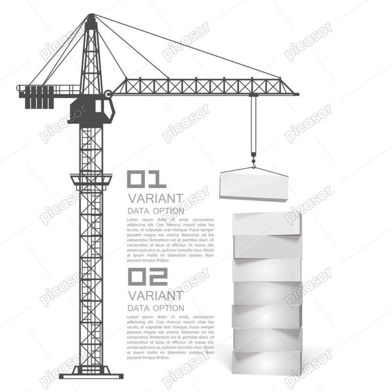 وکتور جرثقیل ساختمانی با بلوک سیمانی - وکتور تاور کرین جرثقیل برجی