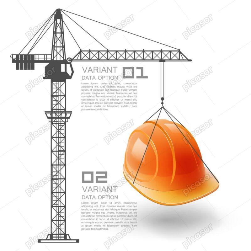 وکتور جرثقیل ساختمانی با کلاه ایمنی - وکتور تاور کرین جرثقیل برجی