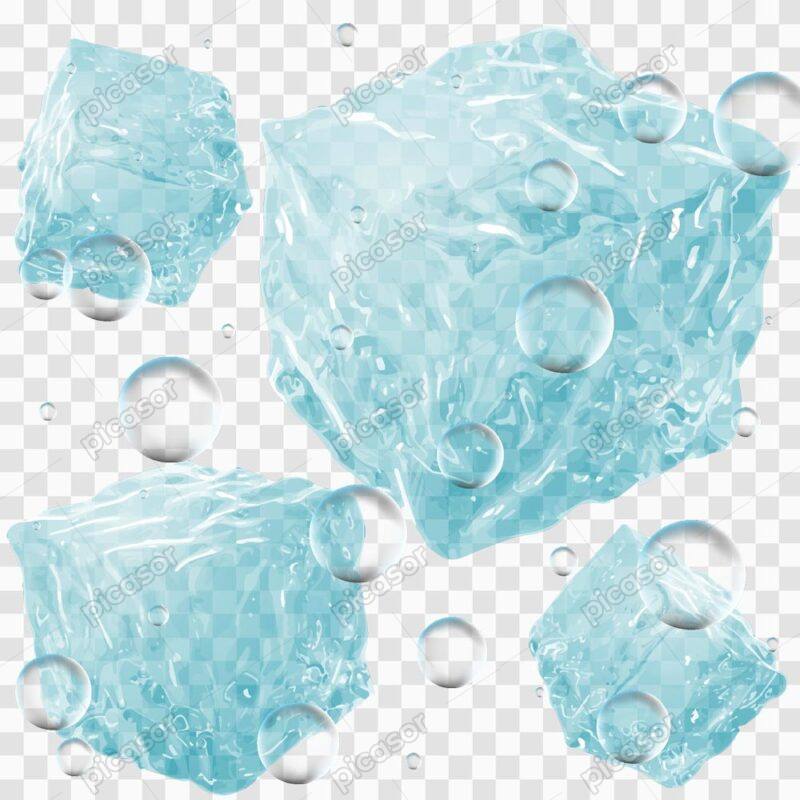 4 وکتور قالب یخ شفاف با حباب آب طراحی واقعی