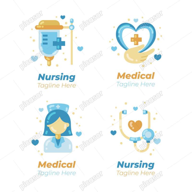 4 وکتور لوگو بهداشت و درمان و بیمارستان - وکتور لوگو پرستار سرم و گوشی پزشکی