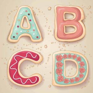 وکتور حروف ABCD با کوکی و شیرینی - وکتور حروف لاتین و انگلیسی با کوکی و شیرینی