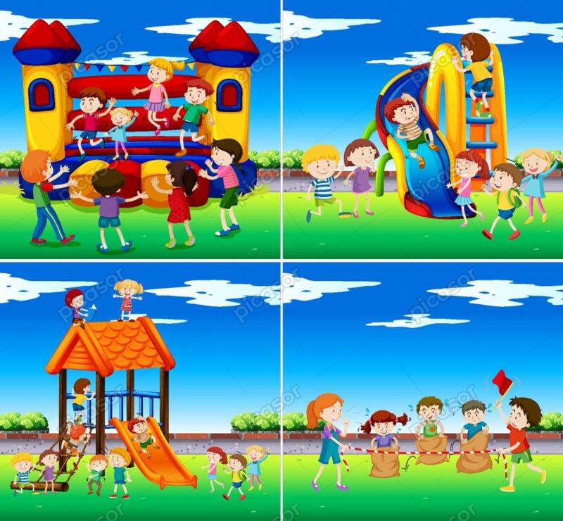4 وکتور کودکان در پارک در حال بازی