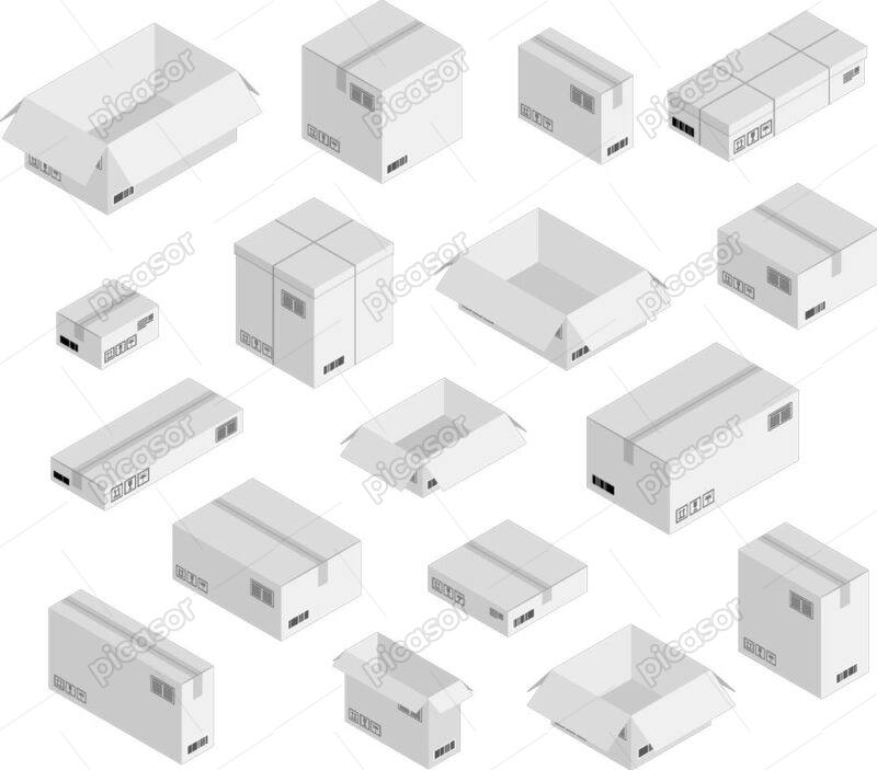 17 وکتور انواع کارتن سفید بسته بندی حمل و نقل با کیفیت طراحی بالا