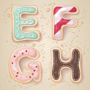 وکتور حروف EFGH با کوکی و شیرینی - وکتور حروف لاتین و انگلیسی با کوکی و شیرینی