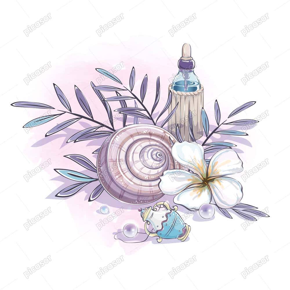وکتور پوسته حلزون و روغن عطر و گل مناسب سالنهای رایحه درمانی و اسپا ماساژ وکتور پوسته حلزون و روغن عطر و گل مناسب سالنهای رایحه درمانی و اسپا ماساژ