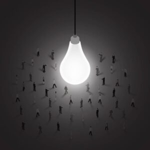 وکتور مردم دور لامپ روشن - وکتور پس زمینه مدیریت بازاریابی کسب و کار