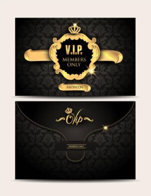 وکتور پاکت VIP طلایی با زمینه گلدار و قاب طلایی قدیمی